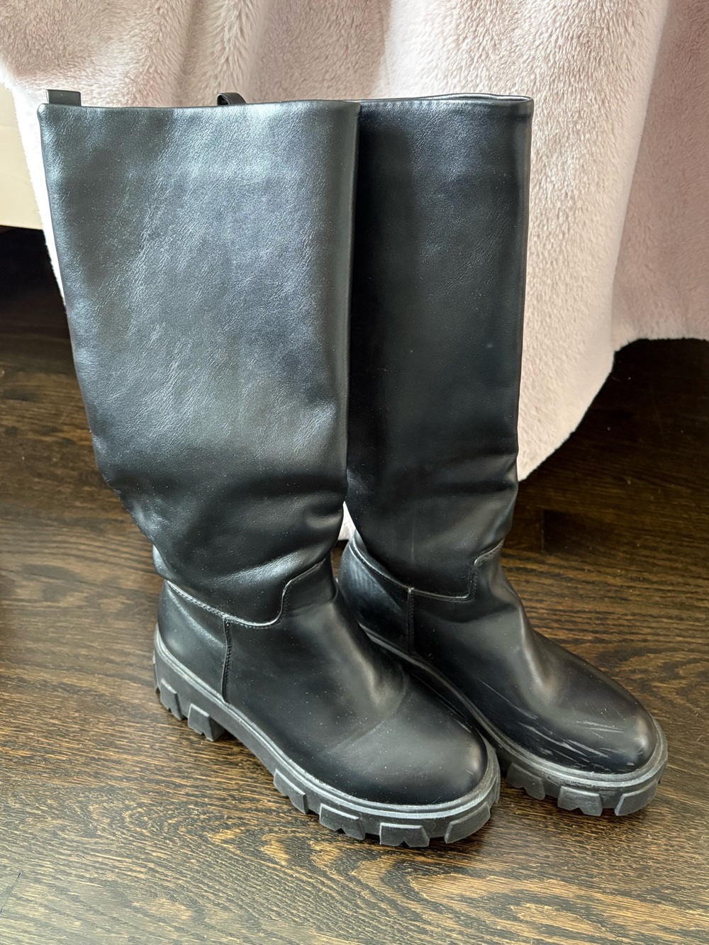 Black High Combat Boots with Lug Sole - Women
